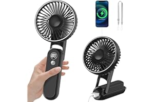 CNMTCCO Handventilator, Mini Tragbarer Ventilator, Wiederaufladbarer, Faltbarer USB-Ventilator Mit 5 Geschwindigkeitsstufen, Leiser Kleiner Persönlicher Ventilator mit Powerbank (Schwarz)