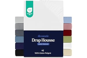 Dreamzie Drap Housse 160x200 cm, Jersey 100% Coton Premium, Hauteur De Matelas Jusqu'à 27 cm, Hypoallergénique, Oeko-Tex, Blanc
