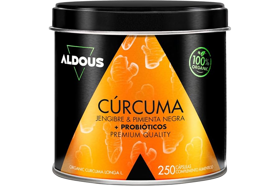 Curcuma con Jengibre y Pimienta Negra + PROBIÓTICOS - 250 Cápsulas - 1460mg - con Curcumina y Piperina - Antiinflamatorio Nat