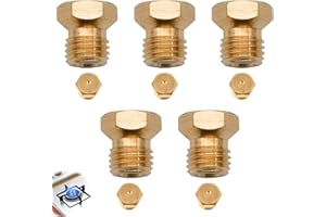 JJYHEHOT 5 Stück Gasdüsen Einspritzdüsen für LPG-Propangasbrenner, Messing Universal Brenner Gas Düsen, Gaskochfeld Ersatzdüse Propan Butan Umrüstsatz Teile Gewinde 1x0,5, 2x0,7, 1x0,87, 1x1,02