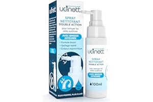 UDIVITA Spray Nettoyant pour Appareils Auditifs 100ml avec Brosse Hygiénisant Udinett pour le Nettoyage des Écouteurs Bluetooth Élimine le Cérumen la Saleté avec Effet Immédiat Formule Sans Alcool