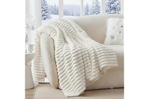 ‎BEDELITE BEDELITE Kuscheldecke Flauschig Decke Klein - weiche Flanell Decken Elfenbein Weiß 125x150 für Sofa, Deko Streifen Cord Fleecedecke Weiss als Sofaüberwurf für Wohnzimmer, Throw Blanket Wide Use