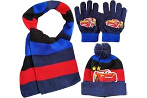 FISAPBXC McQueen Hat Scarf Gloves, 3 Piece Kids Hat Scarf Gloves, Set Warm Hat, Knitted Mitten Lining Mittens, Children Winter Autumn Spring Scarf Knitted Hat Combination Set for Children Boys Girls