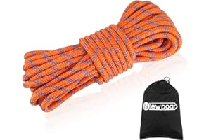 NewDoar CE & UIAA Certifié Corde d'escalade Statique 14KN / 18KN 8mm(5/16in)-10mm (3/8in) Corde d'escalade Haute Résistance Corde de Cordon Accessoire à Double Tresse pour Prusik Hauling Dragginge