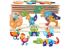 TUNJILOOL TINJILOOL 6 Pcs Puzzles de Madera de Animales para Niños, Colorido Número Rompecabezas Puzzle, Juguetes Montessori Educativos para Bebes 1 2 3 4 año, Juego Regalos de Cumpleaños Navidad