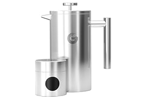 ‎COFFEE GATOR Coffee Gator French Press Kaffeebereiter - Thermo-Kaffeekanne aus Edelstahl für länger heißen Kaffee - 1 Liter – edelstahl - Inkl. Reise-Kaffeedose