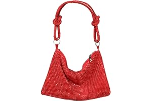 CORIOS Sac de Soirée Femme Sac en Strass à la Main Diamond Embrayage Sacs à Main D'épaule de Mariée Sacs Fourre-Tout Bling Pochettes Sac À Bandoulière pour Fête Banquet Mariage Rouge