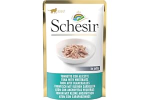 Schesir, Nourriture Humide pour Chats Adultes au goût Ton avec Alicette préparée en gelée Douce - Total 1,7 kg (20 sachets de 85 G)
