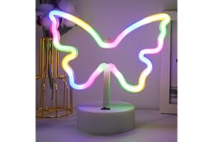 JEMESI Insegna al neon a forma di farfalla, luce al neon colorata, funzionamento a batteria, luci a LED, decorazione per camera da letto e festa di compleanno