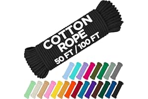 TECEUM Cotton Rope 3/16” (5 mm) – 50 FT – Strong All-Purpose Braided Rope – Natural Cotton – For Crafting, Сamping, Clothes Line, DIY, Indoor & Outdoor Use – Black