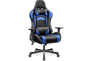 OneGame Silla Gaming, Silla Escritorio Gaming con Ajuste de Altura y reposabrazos 3D Silla ergonómica Gaming Soporte Lumbar y reposacabezas, Negro Azul