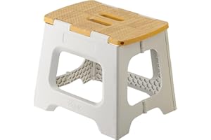 Vigar Taburete Plegable Compacto para Adultos, 27 cm Taburete Plegable Antideslizante para Casa, Dormitorio, Baño, Armario, Oficina, Soporta hasta 150 kg, Gris, Bamboo Print on Top