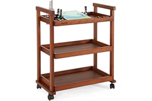 VISWIN Kunstwagen-Aufbewahrungs-Organizer aus massivem Buchenholz, 3-stöckiges Roll-Utility-Studio-Taboret mit Rollen, multifunktionales Aufbewahrungswagen-Walnuss