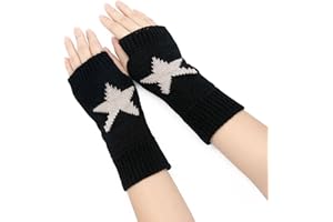 YAMEIZE Y2K Fingerlose Stern Gedruckt Handschuhe Gestrickt - für Damen Herren Autumn Winter Warme Handschuhe Kleidung gestrickt Outdoor Fahren