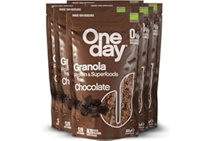 ONE DAY Granola Ecologica, Sin Azucares Añadidos, Alto en Proteína con Superfoods, Altro en Fibra, Pack 6 x 300g (Chocolate, 300.00 g (Paquete de 6))