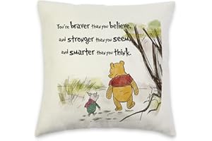 POAEMKI You're Braver Than You Believe- Decorative Linen Cushion Cover, Winnie The Pooh and Piglet 18x18 Inch Pillow Cover, Square Couch Pillow Cover Inspirational Gift for Daughter, Son, Kids