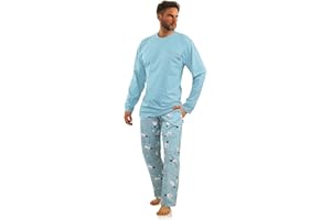 sesto senso Pigiama Uomo Cotone Lungo 100% Cotone Biancheria Invernale da Notte Pigiami Due Pezzi Lingerie Maniche Lunghe Pantaloni Lunghi