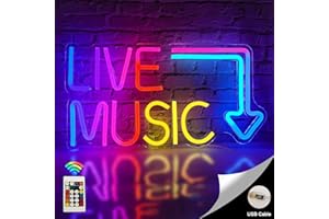 Horseneon Letrero de neón de música en vivo, letrero de luz de neón con luces cambiantes RGB luz de neón luces de neón con control remoto para dormitorio bar estudio de música fiesta