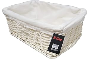 H-LINE MEDIUM White Wicker Willow Storage Basket with Cloth Lining Ideal for Christmas/Easter/Newborn Gift Hamper, Make Your Own Hamper