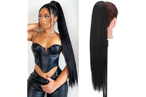 ENENBLAU Ponytail Extension mit Kordelzug Schwarz Lang Glatt Pferdeschwanz Haarteil Kunsthaar wie Echthaar Haarverlängerung zopf 60cm/24zoll AL064A
