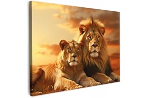 MuchoWow© Stampe su Tela 70x50 cm Foto Quadri Moderni Camera da Letto Canvas Quadro Salotto Decorazione Parete Leone - Animali - Savana - Africa