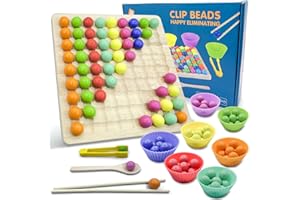 GOUJFOL Montessori Giocattoli in Legno, Giochi Bambini Tavolo Puzzle Perline Arcobaleno, Interattivo Motricità Fine Educativo Clip Perline Giocattolo Idee Regalo Bambina Bambino 2 3 4 Anni