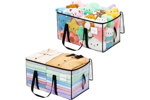 Dntorx 2 Stück 92L Große Aufbewahrungstasche mit Deckel, Transparente Umzugskartons Groß Faltbare Umzugstaschen Wasserfeste Storage Bag für Bettwäsche Bettdecken Spielzeug Kleidung Aufbewahrung