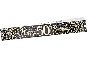 OAKTREE 9ft Banner Sparkling Fizz 50th Birthday Black & Gold Holographic