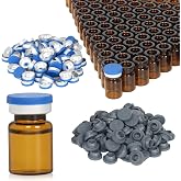 5 ml bernsteinfarbene Glasfl schchen mit Kunststoff-Aluminium-Klappkappen und Gummistopfen 100 St ck 20 mm flacher Boden Laborfl schchen