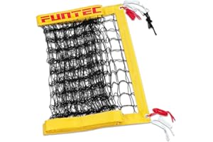 Funtec Beachvolleyballnetz Pro Beach Plus | Geeignet für Außen- und Hallensport | Umlaufende Netzkante aus gelbem PVC-Band | Haltestreifen für Klettverschluss-Netzantennen