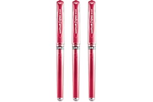 UNI-BALL Uni Ball Signo długopis szeroki, metaliczny tusz żelowy, kulka kulkowa, metalowa końcówka 1 mm, grubość linii 0,65 mm, z gumowym uchwytem - UM-153 - (3 sztuki) - czerwony