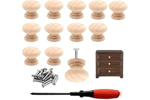 LIVESTN Poignées de boutons de tiroir en bois ronds,12 pièces Poignée Meuble en Bois Boutons de Porte Ronds en Bois,pour meubles, Boutons de Porte de Placard Bois Cuisine, (35 mm * 20 mm) (A)