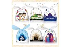 FullJoyHut Sachet Cadeau Ramadan, Pack 60 Sachet Bonbons Eid Mubarak Sac Cadeau Eid Aïd el-Fitr Sachet Cadeau à Sucrerie Biscuits Friandises Eid Mubarak Ramadan Decoration pour Fêtes Célébrations
