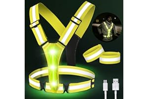VAILEAL Gilet Riflettente di Sicurezza a LED - Giubbotto di avvertimento per Adulti/Bambini con 2 bande riflettenti, giubbotto per riflettore bicicletta regolabile per jogging, Corsa, Running, Ciclismo