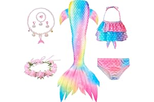 Mermaid Costumes for Kids Toddler Girls 3-13 Years Old,9 PCS Mermaid tail Set Pretend Dress Up Role Play Set for Children Cosplay Age 3-13,Birthday Party Halloween Christmas Costume Outfit