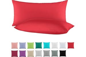 BaSaTex Doppelpack Baumwolle Renforcé Kissenbezug 40x80 cm | Kissenbezüge aus 100% Baumwolle | Kissenhüllen in Rot