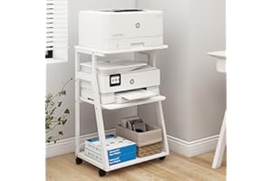 PUNCIA Supporto per Stampante a 3 Livelli 50x40x75CM Carrello Rotante con Ripiano Regolabile Scaffale per Stampante in Legno Mobile Tavolo Funzionale con Contenitore per Ufficio e Casa (Bianco)