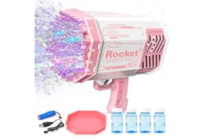 FEGALOP Bubble Machine Gun,69 Holes Bubble Machine with Light and 4 Bottles Bubble Solution Large Bubble Maker for Kids Girls Boys Adults Summer Indoor Outdoor Toys for Party Birthday Wedding (Pink-69 Holes)