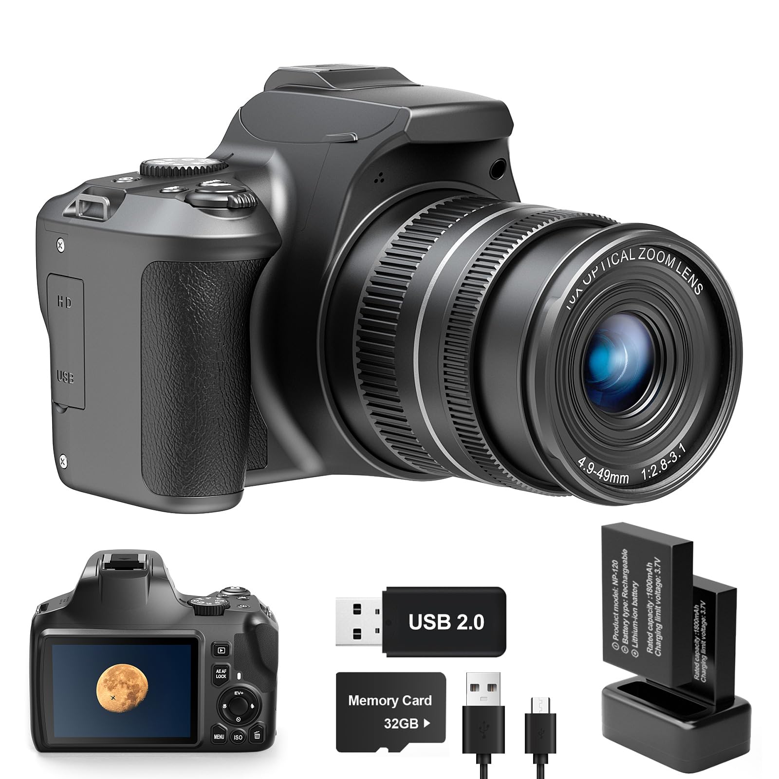 Eddioklp 4K Digital Camera With 40X Zoom,64Mp Dslr Camera For Photography Beginners,Autofocus 1080P Hd Vlogging Camera With Eis,32Gb Sd Card,2 Batteries