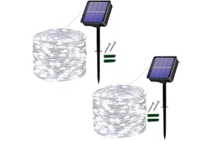 USEBER Zewnętrzne światła Słoneczne, 12M 120 Zewnętrzne Lampki LED, Wodoodporny Drut Miedziany, Lampki świąteczne, Balkon, Dekoracja ogrodowa, Drzewa, Tarasy, Lampki Weselne (Biały)