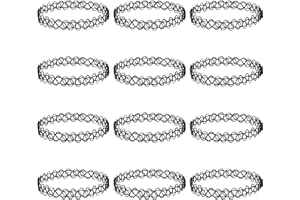 XIHIRCD Pack of 12 Tattoo Necklaces, Plastic Stretch Clavicle, Cute Elastic 90s 95s Jewellery Accessories for Women, Teenagers, Girls, Boys (Black)