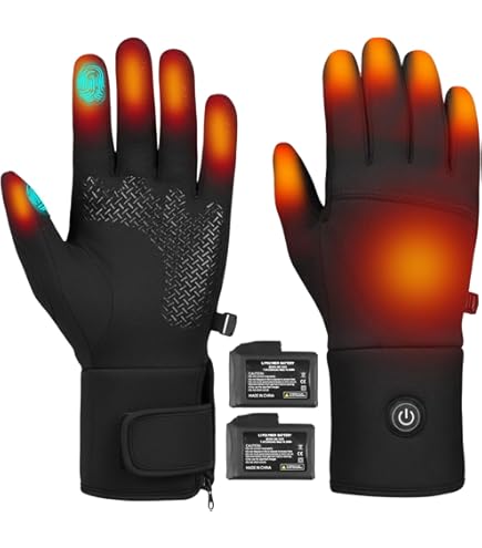 Riloer Unisex 5V 5000mAh oplaadbare batterij aangedreven verwarmde handschoenen, instelbare temperatuur touchscreen ontwerp handwarmer handschoenen, zwart en grijs Riloer Unisex 5V 5000mAh oplaadbare batterij aangedreven verwarmde handschoenen, instelbare temperatuur touchscreen ontwerp handwarmer handschoenen, zwart en grijs