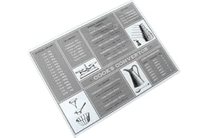 Prodbuy Home 40cm Vintage Conversion Chart Glass Worktop Saver Food Chopping Board Trivet, Grey