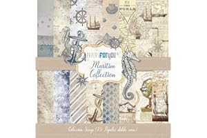PAPERSFORYOU Papers For You - Kit de Papeles para Scrapbooking y Manualidades | Colección "Maritim" | Incluye 10 Papeles a Doble Cara con Diseños Diferentes | Tamaño 30,48 x 30,48 cm (12" x 12")