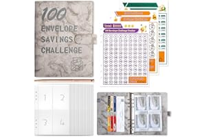 YJWZ 100 Envelope Saving Challenge,Sparbuch für Geld Challenge,A5 Budget Binder Fun Way to Save €5,050,Haushaltsplaner mit Umschlägen, Sparbuch für Geld Sparen Challenge