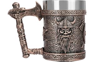 JUMRHFAN Chope à bière Drakkar avec insert en acier inoxydable, gobelet viking, chope nordique viking, cadeau viking pour homme, convient pour les collections, cadeaux pour la fête des pères (Style 3)