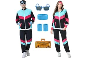 Enhenenhen Costume Années 80 Survêtement, Deguisement Annee 80 et 90 pour Homme Femme, Adulte Survêtement Rétro avec Veste et Pantalon Année 80 90 Déguisement Disco Tenue Set pour Carnaval, Jogging
