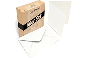 Japun - Juego de 50 tarjetas plegables en blanco que incluye sobres, cartas plegables para diseñar, etiquetar o imprimir - DIN A6 / C6 - blanco