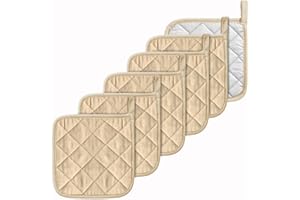 Lifaith Pot Holders Basic Potholders Kitchen Kit Trivets Everyday Heat Resistant Large Coaster 100% Cotton Hot Pads Set for Cooking and Baking Set of 6 (Beige)