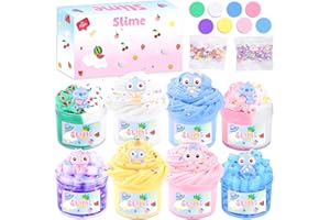 AXCOIUP 8 Pack Slime Kit, Cloud, Clear & Butter Slime Making Kit, Pink Slime Party Favors for Girl & Boys, Soft Stretchy, Goodie Bag Stuffers, Birthday Gifts for Kids